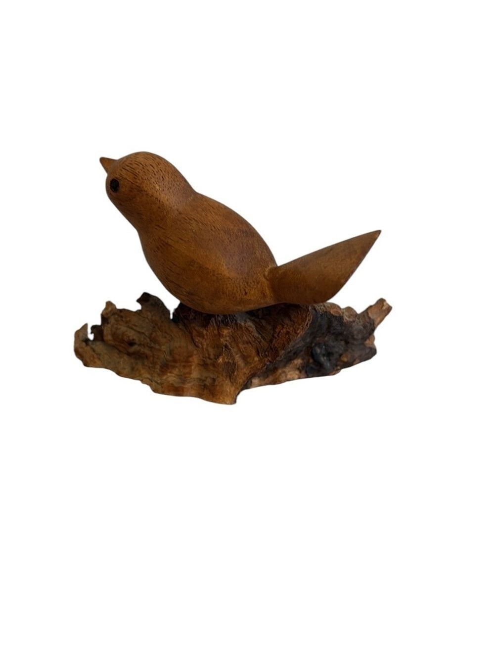 Wooden Bird Sculpture Hand Carved on Driftwood Natural Brown - Picture 3 of 6
